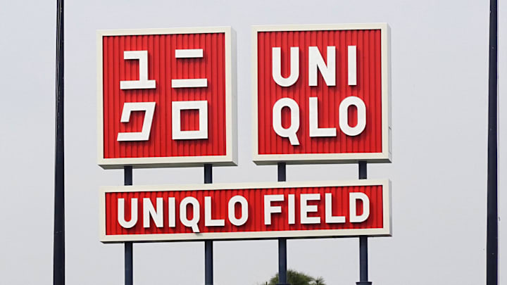 Mar 30, 2026; Los Angeles, California, USA; A Welcome to UNIQLO Field sign at Dodger Stadium. Mandatory Credit: Kirby Lee-Imagn Images                               