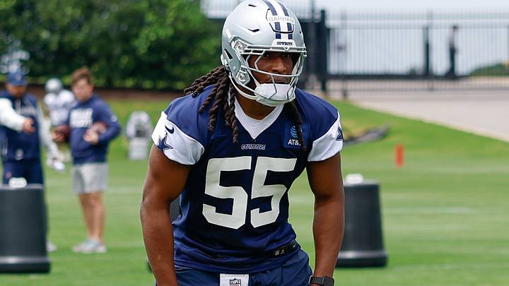 Dallas Cowboys LB Jaishawn Barham goes through a drill during practice at the Ford Center at the Star Training Facility. Dallas Cowboys LB Jaishawn Barham goes through a drill during practice at the Ford Center at the Star Training Facility.
