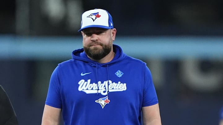 Nov 1, 2025; Toronto, Ontario, CAN; Toronto Blue Jays manager John Schneider (14) reacts after the benches clear in the fourth inning against the Los Angeles Dodgers during game seven of the 2025 MLB World Series at Rogers Centre. Mandatory Credit: John E. Sokolowski-Imagn Images Nov 1, 2025; Toronto, Ontario, CAN; Toronto Blue Jays manager John Schneider (14) reacts after the benches clear in the fourth inning against the Los Angeles Dodgers during game seven of the 2025 MLB World Series at Rogers Centre. Mandatory Credit: John E. Sokolowski-Imagn Images