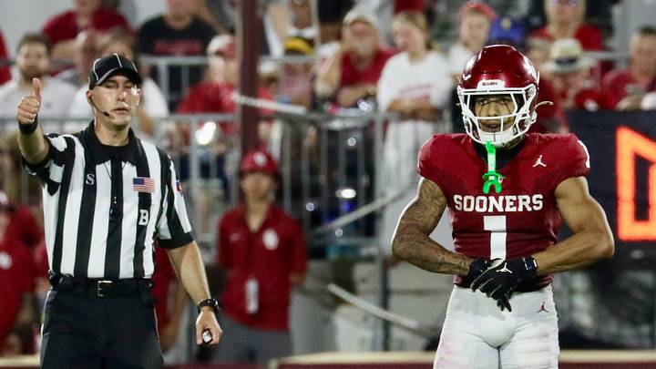Oklahoma wide receiver Isaiah Sategna prepares to return a punt against UTEP.
