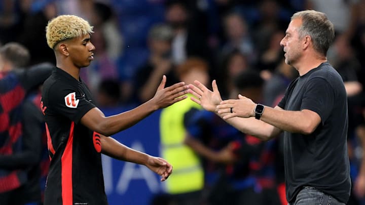 Hansi Flick (right) believes Lamine Yamal has what it takes to be an all-time great.