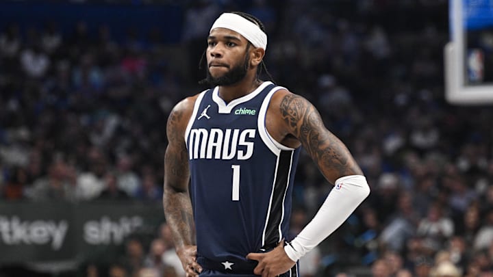 Oct 24, 2024; Dallas, Texas, USA; Dallas Mavericks guard Jaden Hardy (1) in action during the game between the Dallas Mavericks and the San Antonio Spurs at the American Airlines Center. Mandatory Credit: Jerome Miron-Imagn Images