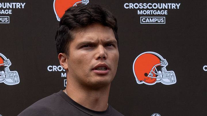 Dillon Gabriel answers media questions at the end of the Browns mini camp in Berea on April 21, 2026. Dillon Gabriel answers media questions at the end of the Browns mini camp in Berea on April 21, 2026.