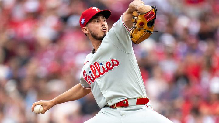 Philadelphia Phillies pitcher Alan Rangel (57) pitches in the first inning between the Philadelphia Phillies and Cincinnati Reds at Great American Ball Park in Cincinnati on Wednesday, July 8, 2026. Philadelphia Phillies pitcher Alan Rangel (57) pitches in the first inning between the Philadelphia Phillies and Cincinnati Reds at Great American Ball Park in Cincinnati on Wednesday, July 8, 2026.
