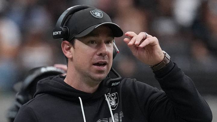 Sep 13, 2026; Paradise, Nevada, USA; Las Vegas Raiders head coach Klint Kubiak reacts to a touchdown in the second quarter against the Miami Dolphins at Allegiant Stadium. Mandatory Credit: Kirby Lee-Imagn Images Sep 13, 2026; Paradise, Nevada, USA; Las Vegas Raiders head coach Klint Kubiak reacts to a touchdown in the second quarter against the Miami Dolphins at Allegiant Stadium. Mandatory Credit: Kirby Lee-Imagn Images