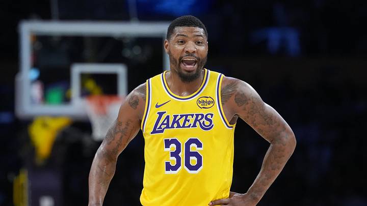 Mar 6, 2026; Los Angeles, California, USA; Los Angeles Lakers guard Marcus Smart (36) reacts against the Indiana Pacers in the second half at Crypto.com Arena. Mandatory Credit: Kirby Lee-Imagn Images Mar 6, 2026; Los Angeles, California, USA; Los Angeles Lakers guard Marcus Smart (36) reacts against the Indiana Pacers in the second half at Crypto.com Arena. Mandatory Credit: Kirby Lee-Imagn Images