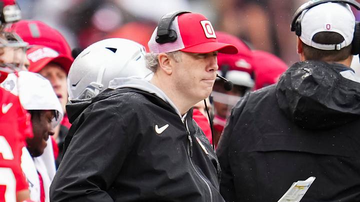 Ohio State Buckeyes offensive coordinator Arthur Smith watches during the Ohio State football spring game at Ohio Stadium in Columbus on April 18, 2026.