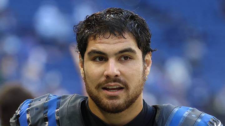 Indianapolis Colts defensive end Laiatu Latu reacts