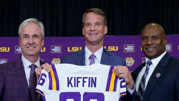 Lane Kiffin poses for a picture at his introductory press conference in 2025 Lane Kiffin poses for a picture at his introductory press conference in 2025