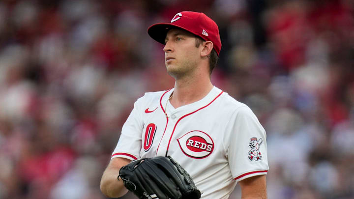 Cincinnati Reds pitcher Nick Lodolo (40) paces between batters