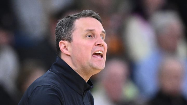 Mar 22, 2025; Providence, RI, USA; McNeese State Cowboys head coach Will Wade during the first half of a second round men’s NCAA Tournament game against the Purdue Boilermakers at Amica Mutual Pavilion. Mandatory Credit: Brian Fluharty-Imagn Images