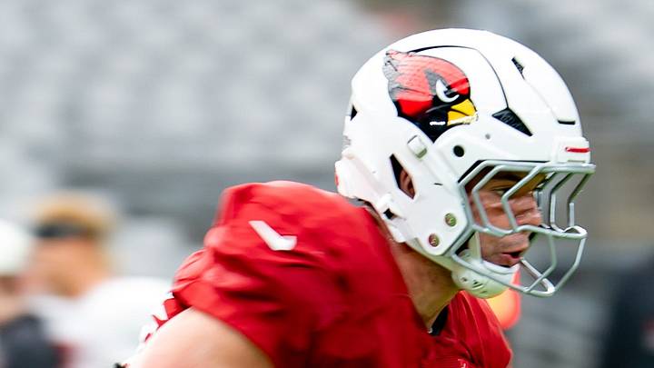 Arizona Cardinals Karson Sharar (43) runs during training camp at State Farm Stadium in Glendale on Aug. 11, 2026. Arizona Cardinals Karson Sharar (43) runs during training camp at State Farm Stadium in Glendale on Aug. 11, 2026.