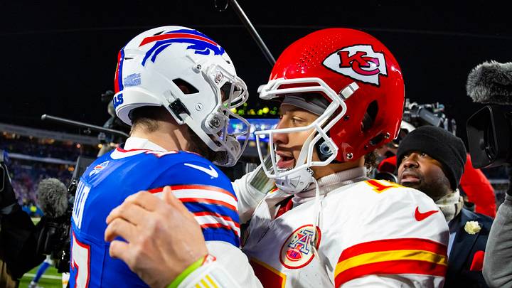 Kansas City Chiefs quarterback Patrick Mahomes (15) and Buffalo Bills quarterback Josh Allen (17) Kansas City Chiefs quarterback Patrick Mahomes (15) and Buffalo Bills quarterback Josh Allen (17)