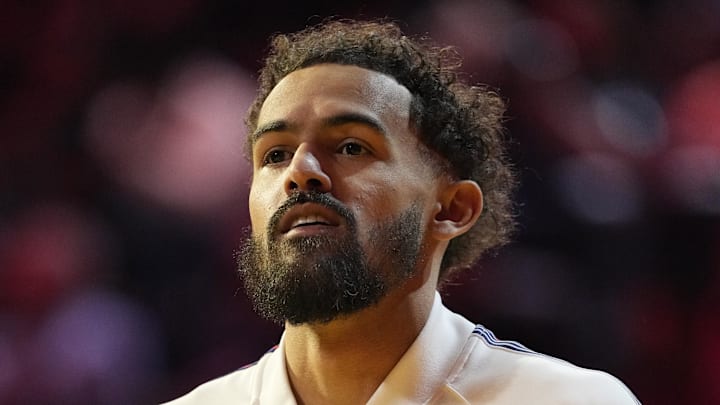 Trae Young  #11 of the Atlanta Hawks looks on before the All-Star games.