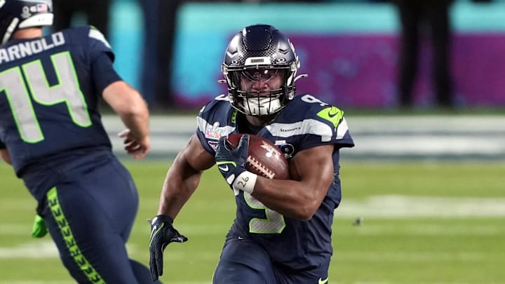 Feb 8, 2026; Santa Clara, CA, USA; Seattle Seahawks running back Kenneth Walker III (9) carries the ball against the New England Patriots during the fourth quarter in Super Bowl LX at Levi's Stadium. Mandatory Credit: Darren Yamashita-Imagn Images Feb 8, 2026; Santa Clara, CA, USA; Seattle Seahawks running back Kenneth Walker III (9) carries the ball against the New England Patriots during the fourth quarter in Super Bowl LX at Levi's Stadium. Mandatory Credit: Darren Yamashita-Imagn Images