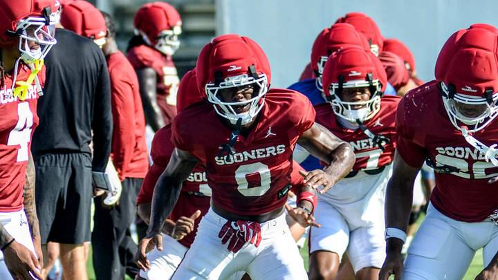Oklahoma wide receiver Manny Choice stretches before practice. Oklahoma wide receiver Manny Choice stretches before practice.