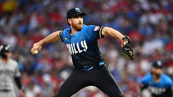 Jun 21, 2024; Philadelphia, Pennsylvania, USA; Philadelphia Phillies relief pitcher Spencer Turnbull (22) throws a pitch against the Arizona Diamondbacks in the fifth inning at Citizens Bank Park. Jun 21, 2024; Philadelphia, Pennsylvania, USA; Philadelphia Phillies relief pitcher Spencer Turnbull (22) throws a pitch against the Arizona Diamondbacks in the fifth inning at Citizens Bank Park.