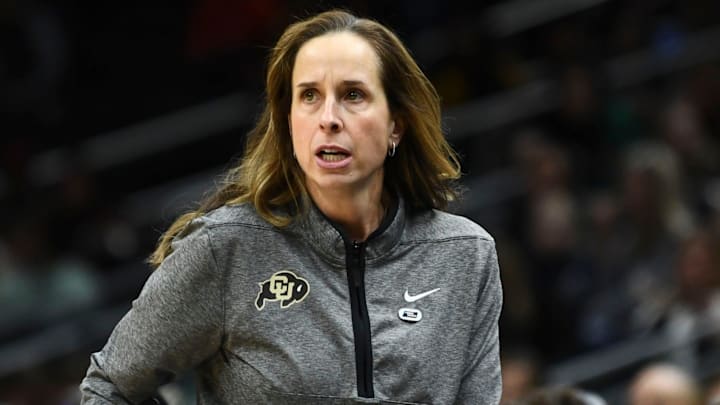 Colorado basketball coach JR Payne during the Sweet 16 game against Iowa in the NCAA college basketball tournament at Climate Pledge Arena in Seattle, WA on Friday, March 24, 2023.

Ncaa Colorado Iowa