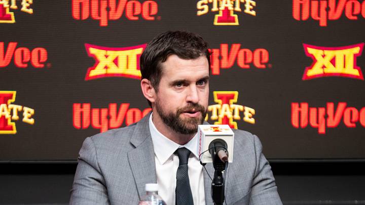 Jimmy Rogers speaks during his introductory press conference as Iowa State’s new head football coach on Dec. 8, 2025, at Iowa State University in Ames, IA.