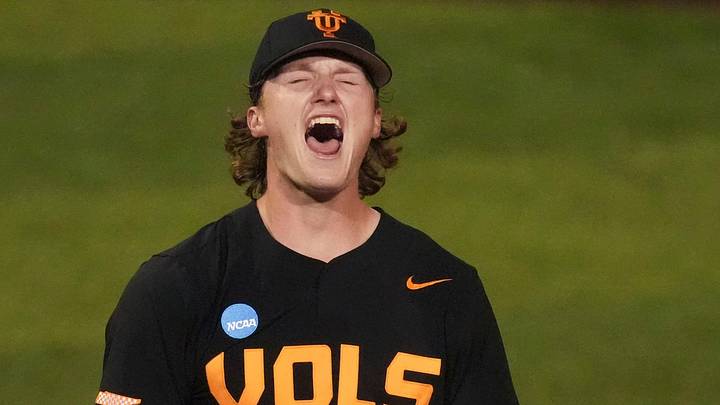 Tennessee's Nate Snead (7) celebrates after striking out Wake Forest's Javar Williams (14) end the 8th inning at the NCAA college baseball Knoxville Regional final on June 1, 2025, in Knoxville, Tenn. Tennessee's Nate Snead (7) celebrates after striking out Wake Forest's Javar Williams (14) end the 8th inning at the NCAA college baseball Knoxville Regional final on June 1, 2025, in Knoxville, Tenn.