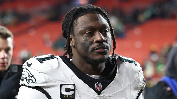 Dec 20, 2025; Landover, Maryland, USA; Philadelphia Eagles wide receiver A.J. Brown (11) leaves the field after the game against the Washington Commanders at Northwest Stadium. Mandatory Credit: Geoff Burke-Imagn Images