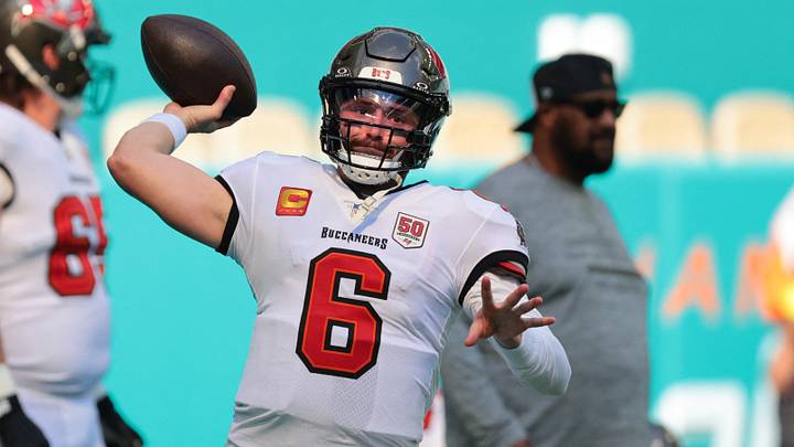 Dec 28, 2025; Miami Gardens, Florida, USA; Tampa Bay Buccaneers quarterback Baker Mayfield (6) warms up before a game against the Miami Dolphins at Hard Rock Stadium. Mandatory Credit: Sam Navarro-Imagn Images Dec 28, 2025; Miami Gardens, Florida, USA; Tampa Bay Buccaneers quarterback Baker Mayfield (6) warms up before a game against the Miami Dolphins at Hard Rock Stadium. Mandatory Credit: Sam Navarro-Imagn Images