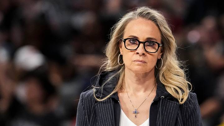 Las Vegas Aces head coach Becky Hammon walks onto the court during a timeout. Las Vegas Aces head coach Becky Hammon walks onto the court during a timeout.