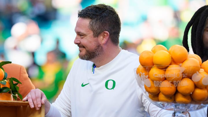 Oregon head coach Dan Lanning as the Oregon Ducks take on the Texas Tech Red Raiders in the Orange Bowl on Jan. 1, 2026, at Hard Rock Stadium in Miami, Florida. Oregon head coach Dan Lanning as the Oregon Ducks take on the Texas Tech Red Raiders in the Orange Bowl on Jan. 1, 2026, at Hard Rock Stadium in Miami, Florida.
