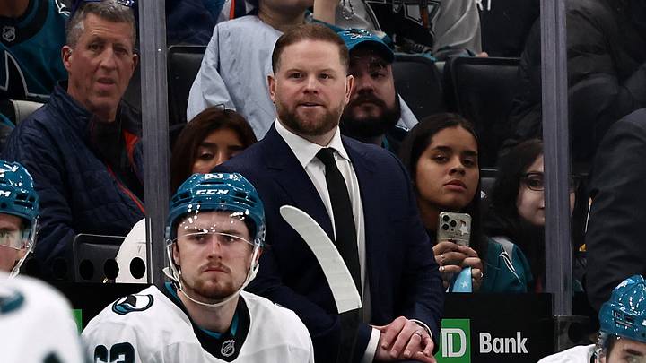 Mar 12, 2026; Boston, Massachusetts, USA; San Jose Sharks head coach Ryan Warsofsky behind the bench during the third period against the Boston Bruins at TD Garden. Mandatory Credit: Winslow Townson-Imagn Images
