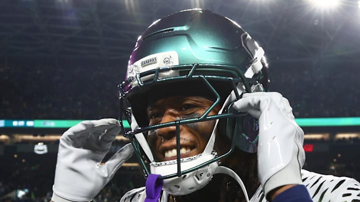 Seattle Seahawks wide receiver Rashid Shaheed celebrates after defeating the Los Angeles Rams.