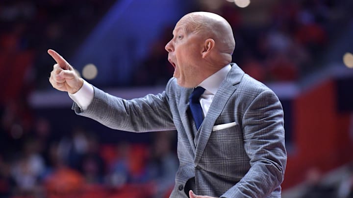 Feb 11, 2025; Champaign, Illinois, USA; UCLA Bruins head coach Mick Cronin reacts during the second half against the Illinois Fighting Illini at State Farm Center. Mandatory Credit: Ron Johnson-Imagn Images Feb 11, 2025; Champaign, Illinois, USA; UCLA Bruins head coach Mick Cronin reacts during the second half against the Illinois Fighting Illini at State Farm Center. Mandatory Credit: Ron Johnson-Imagn Images