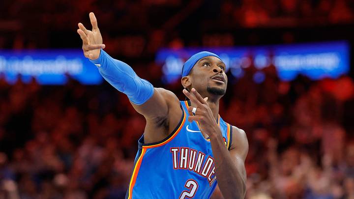Oct 22, 2026; Oklahoma City, Oklahoma, USA; Oklahoma City Thunder guard Shai Gilgeous-Alexander (2) gestures to fans after scoring against the Denver Nuggets during the fourth quarter at Paycom Center. Mandatory Credit: Alonzo Adams-Imagn Images Oct 22, 2026; Oklahoma City, Oklahoma, USA; Oklahoma City Thunder guard Shai Gilgeous-Alexander (2) gestures to fans after scoring against the Denver Nuggets during the fourth quarter at Paycom Center. Mandatory Credit: Alonzo Adams-Imagn Images
