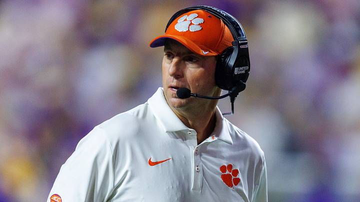 Clemson Tigers head coach Dabo Swinney looks on against LSU Tigers during the second half at Tiger Stadium. Clemson Tigers head coach Dabo Swinney looks on against LSU Tigers during the second half at Tiger Stadium.