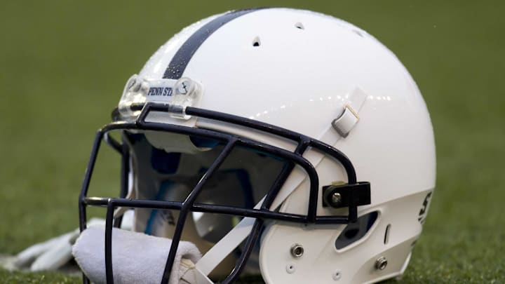 Nov  26, 2011; Madison, WI, USA;  An Penn State Nittany Lions helmet sits on the field during warmups prior to the game against the Wisconsin Badgers at Camp Randall Stadium.  The Badgers defeated the Nittanty Lions 45-7.  