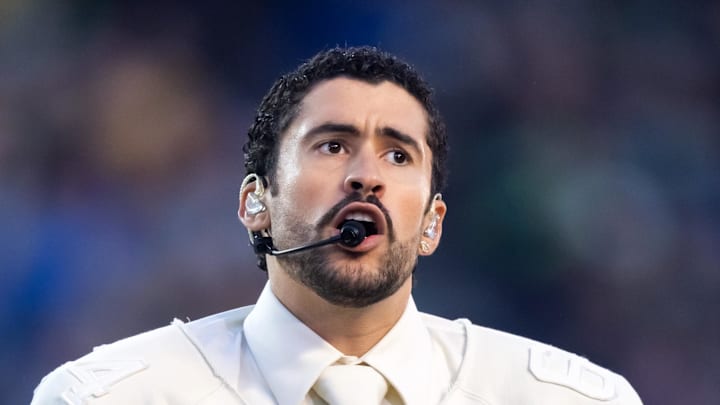 Bad Bunny performs the halftime show in Super Bowl LX