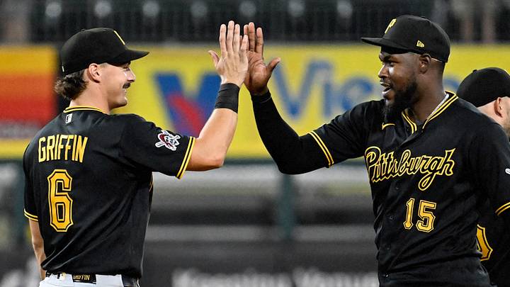 Sep 9, 2026; Chicago, Illinois, USA; Pittsburgh Pirates shortstop Konnor Griffin (6) celebrates with center fielder Oneil Cruz (15) after the game against the Chicago White Sox at Rate Field. Mandatory Credit: Matt Marton-Imagn Images Sep 9, 2026; Chicago, Illinois, USA; Pittsburgh Pirates shortstop Konnor Griffin (6) celebrates with center fielder Oneil Cruz (15) after the game against the Chicago White Sox at Rate Field. Mandatory Credit: Matt Marton-Imagn Images