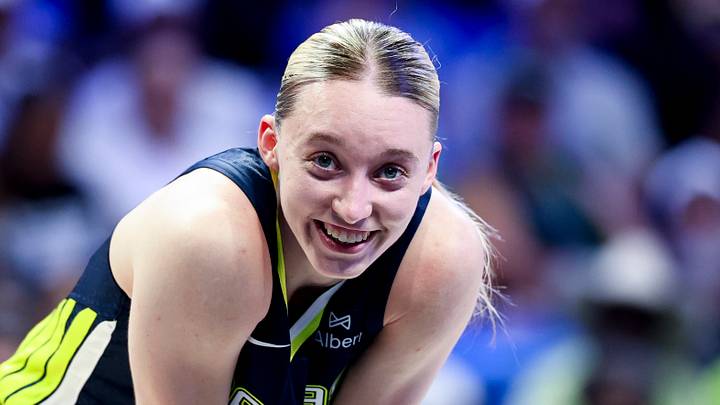 Arlington, Texas, USA; Dallas Wings guard Paige Bueckers (5) reacts against the Minnesota Lynx during the first half at College Park Center on May 16. 2025. Arlington, Texas, USA; Dallas Wings guard Paige Bueckers (5) reacts against the Minnesota Lynx during the first half at College Park Center on May 16. 2025.