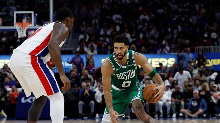 Oct 20, 2026; Detroit, Michigan, USA; Boston Celtics forward-guard Jayson Tatum (0) dribbles defended by Detroit Pistons center Jalen Duren (0) in the second half at Little Caesars Arena. Mandatory Credit: Rick Osentoski-Imagn Images Oct 20, 2026; Detroit, Michigan, USA; Boston Celtics forward-guard Jayson Tatum (0) dribbles defended by Detroit Pistons center Jalen Duren (0) in the second half at Little Caesars Arena. Mandatory Credit: Rick Osentoski-Imagn Images