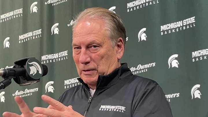 Michigan State head coach Tom Izzo answers a question after a game against the Toledo Rockets at the Breslin Center on Tuesday, Dec. 16, 2025. MSU won, 92-69.