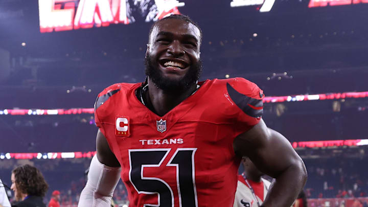 Nov 20, 2025; Houston, Texas, USA; Houston Texans defensive end Will Anderson Jr. (51) leaves the field after defeating the Buffalo Bills at NRG Stadium. Mandatory Credit: Troy Taormina-Imagn Images