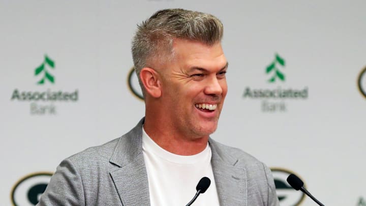 Mason Crosby, longtime Green Bay Packers kicker, speaks during his retirement press conference on March 7, 2025