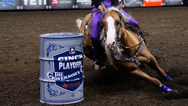 Popular barrel racing stallion, Adios Pantalones, competing