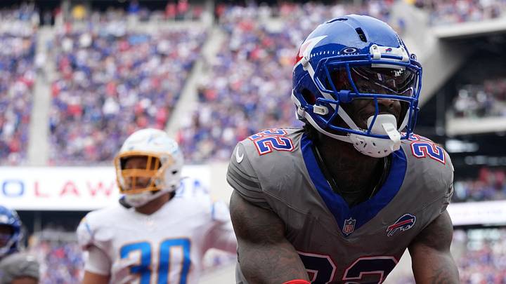 Sep 27, 2026; Orchard Park, New York, USA; Buffalo Bills safety C.J. Gardner-Johnson (22) returns an interception for 41 yards during the fourth quarter against the Los Angeles Chargers at Former Highmark Stadium. Mandatory Credit: Gregory Fisher-Imagn Images Sep 27, 2026; Orchard Park, New York, USA; Buffalo Bills safety C.J. Gardner-Johnson (22) returns an interception for 41 yards during the fourth quarter against the Los Angeles Chargers at Former Highmark Stadium. Mandatory Credit: Gregory Fisher-Imagn Images