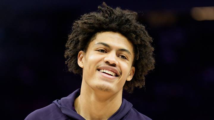 Feb 20, 2026; Minneapolis, Minnesota, USA; Minnesota Timberwolves forward Joan Beringer (19) during warmups before a game against the Dallas Mavericks at Target Center. Mandatory Credit: Matt Blewett-Imagn Images