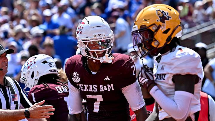 Sep 12, 2026; College Station, Texas, USA; Texas A&M Aggies wide receiver Isaiah Horton (7) reacts after scores a touchdown during the third quarter against Arizona State Sun Devils at Kyle Field. Mandatory Credit: Maria Lysaker-Imagn Images Sep 12, 2026; College Station, Texas, USA; Texas A&M Aggies wide receiver Isaiah Horton (7) reacts after scores a touchdown during the third quarter against Arizona State Sun Devils at Kyle Field. Mandatory Credit: Maria Lysaker-Imagn Images