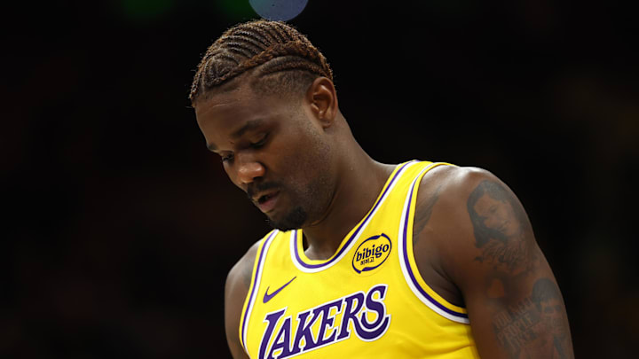 Dec 23, 2025; Phoenix, Arizona, USA; Los Angeles Lakers center Deandre Ayton (5) reacts against the Phoenix Suns at Mortgage Matchup Center. Mandatory Credit: Mark J. Rebilas-Imagn Images