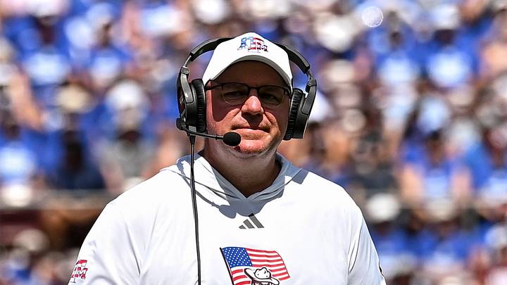 Texas A&M Aggies head coach Mike Elko walks onto the field against Arizona State Sun Devils at Kyle Field. Texas A&M Aggies head coach Mike Elko walks onto the field against Arizona State Sun Devils at Kyle Field.