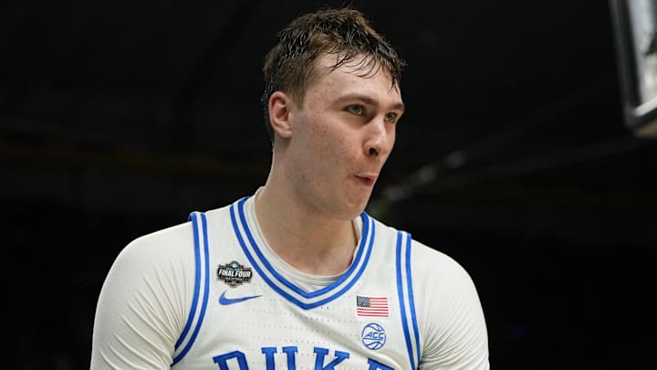 Apr 5, 2025; San Antonio, TX, USA; Duke Blue Devils forward Cooper Flagg (2) reacts after a play against the Houston Cougars during the second half in the semifinals of the men's Final Four of the 2025 NCAA Tournament at the Alamodome. Mandatory Credit: Bob Donnan-Imagn Images Apr 5, 2025; San Antonio, TX, USA; Duke Blue Devils forward Cooper Flagg (2) reacts after a play against the Houston Cougars during the second half in the semifinals of the men's Final Four of the 2025 NCAA Tournament at the Alamodome. Mandatory Credit: Bob Donnan-Imagn Images