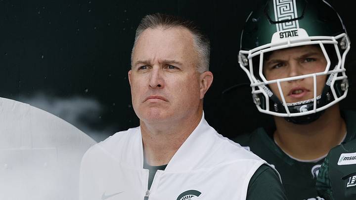 Michigan State head coach Pat Fitzgerald leads his team out of the tunnel against Illinois at Spartan Stadium on Saturday, Oct. 10, 2026 Michigan State head coach Pat Fitzgerald leads his team out of the tunnel against Illinois at Spartan Stadium on Saturday, Oct. 10, 2026