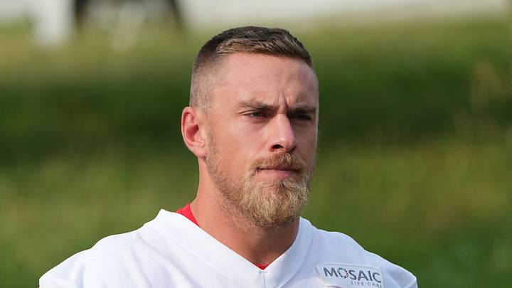 Jul 29, 2026; St. Joseph, MO, USA; Kansas City Chiefs   linebacker Cole Christiansen (48) walks down the hill to the practice fields during training camp at Missouri Western State University. Mandatory Credit: Denny Medley-Imagn Images